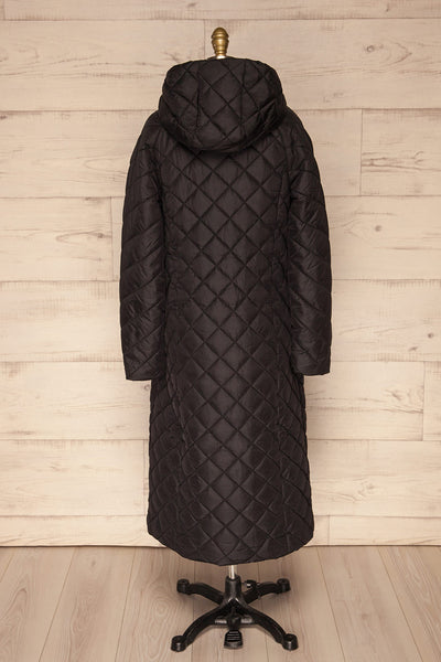 Natasiya Black Hooded Long Quilted Coat | La Petite Garçonne back view