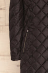 Natasiya Black Hooded Long Quilted Coat | La Petite Garçonne sleeve close-up