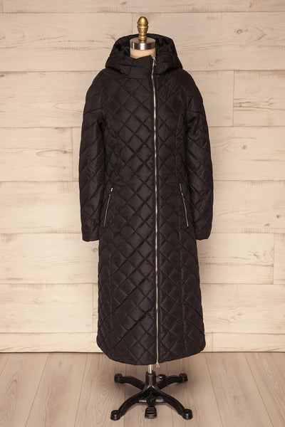 Natasiya Black Hooded Long Quilted Coat | La Petite Garçonne