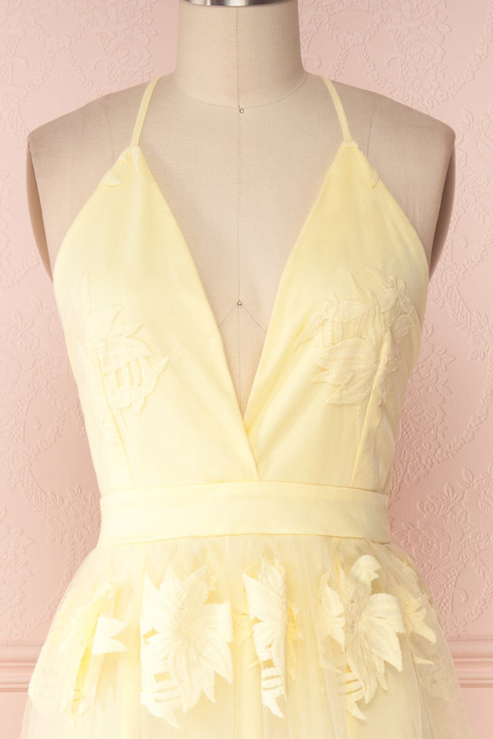 Naura Yellow | Backless Floral Tulle Dress