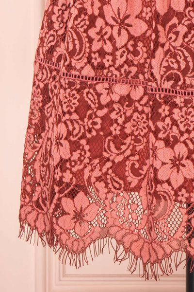 Nebula Pink Lace Short A-Line Dress bottom close up | Boutique 1861