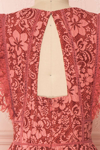Nebula Pink Lace Short A-Line Dress Back view close up | Boutique 1861