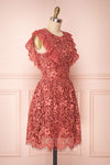 Nebula Pink Lace Short A-Line Dress Side view | Boutique 1861