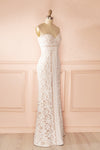 Nelda Neige - Cream lace bustier gown side view