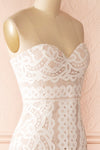 Nelda Neige - Cream lace bustier gown side close-up