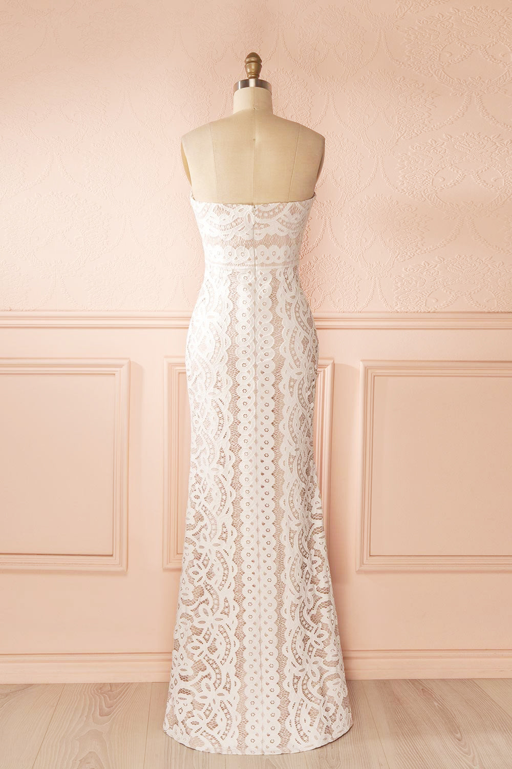 Nelda Neige - Cream lace bustier gown back view