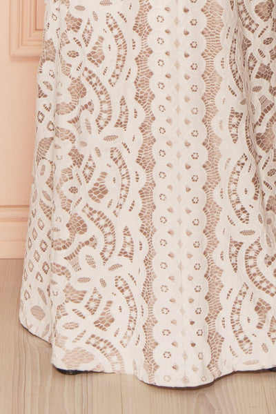 Nelda Neige - Cream lace bustier gown bottom close-up