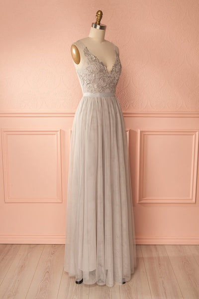 Néomie Grey Tulle Gown with Crocheted Lace | Boudoir 1861