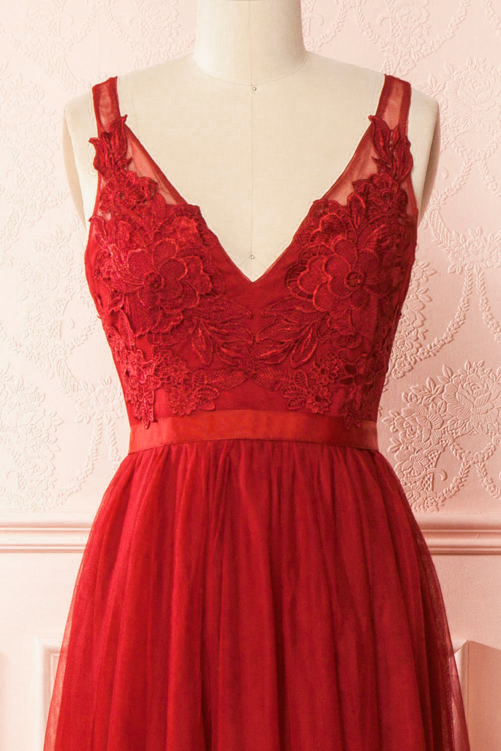 Néomie Burgundy Tulle Gown with Crocheted Lace | Boudoir 1861