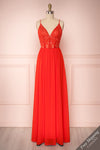 Neonila Red Embroidered Chiffon A-Line Gown | Boutique 1861