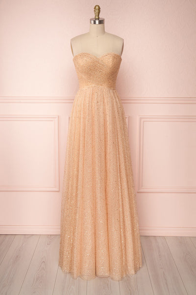 Netanya Gold Tulle Sparkly Maxi Bustier Dress | Boutique 1861