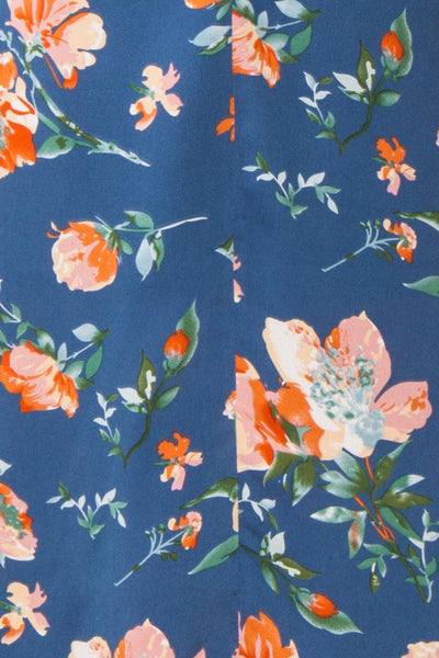 Nicolasa Blue Floral Satin A-Line Dress | Boutique 1861 fabric