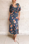 Nicolasa Blue Floral Satin A-Line Dress | Boutique 1861 model look
