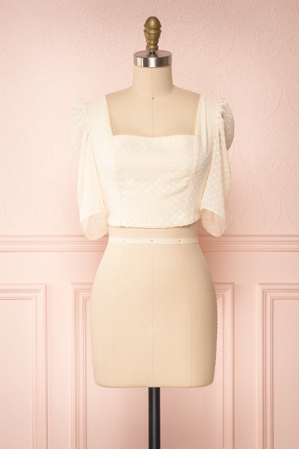 Nicolina Cream Spot Chiffon Crop Top front view | Boudoir 1861