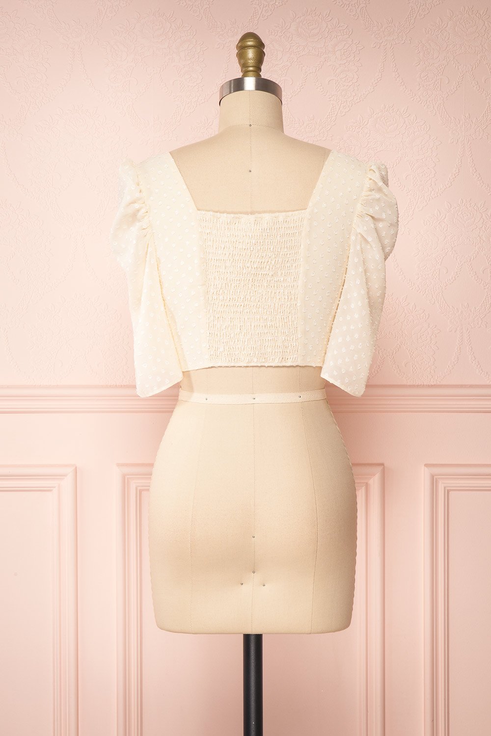 Nicolina Cream Spot Chiffon Crop Top back view | Boudoir 1861