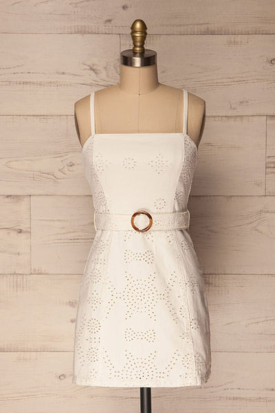 Nidzica White Floral Short Jean Dress | La Petite Garçonne