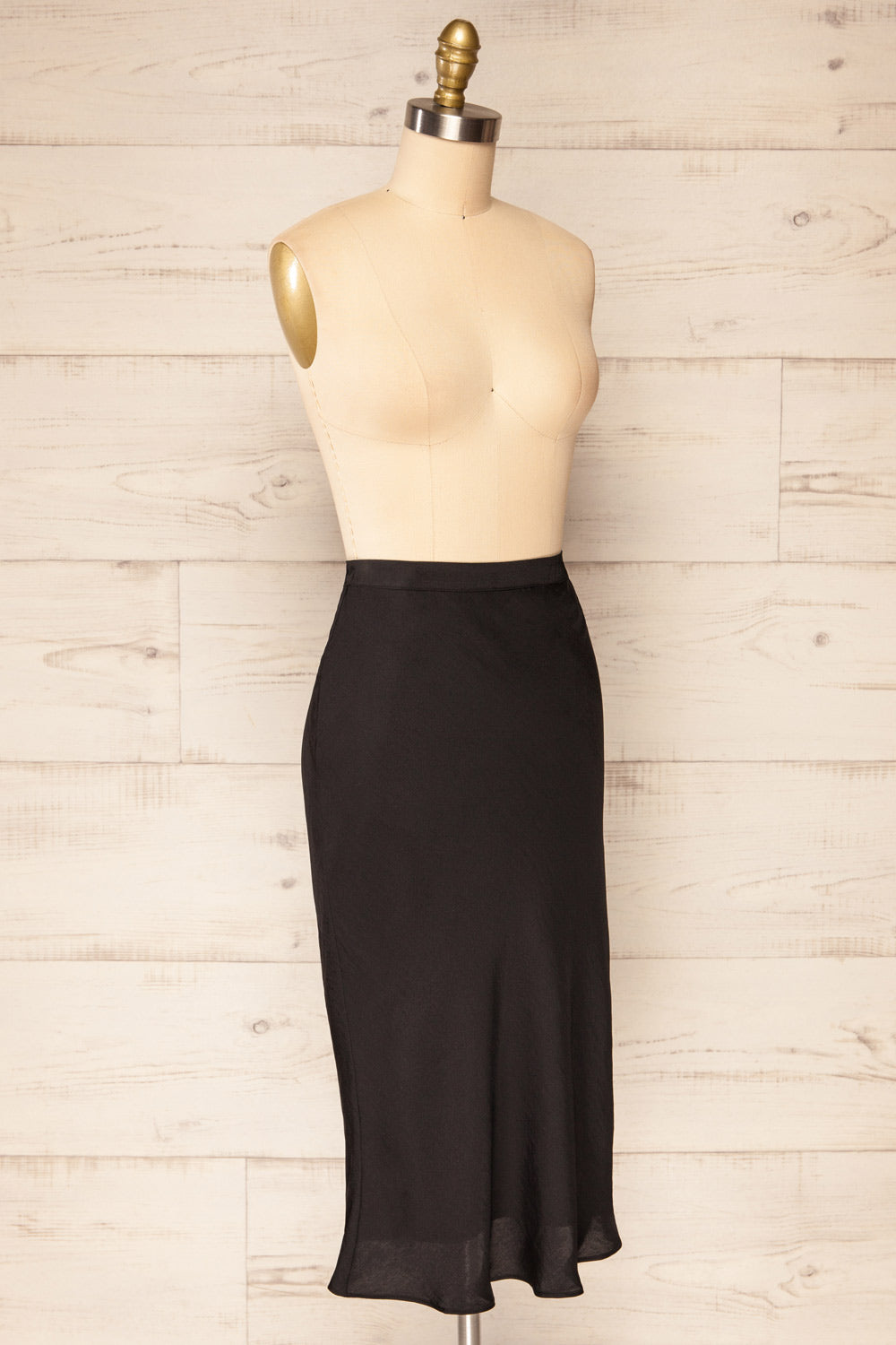 Nikaia Black Silky High-Waisted Midi Skirt | La petite garçonne side view