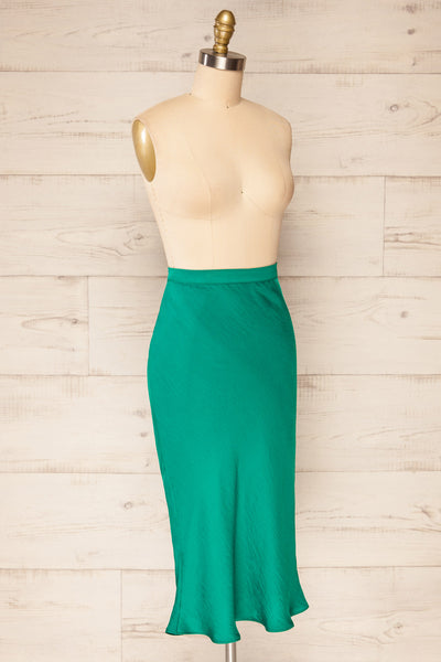 Nikaia Green Silky High-Waisted Midi Skirt | La petite garçonne side view