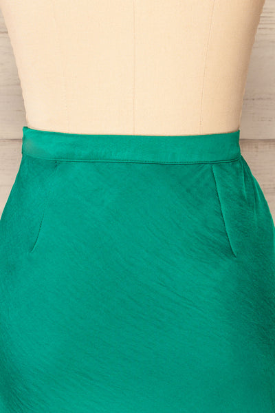 Nikaia Green Silky High-Waisted Midi Skirt | La petite garçonneback close up