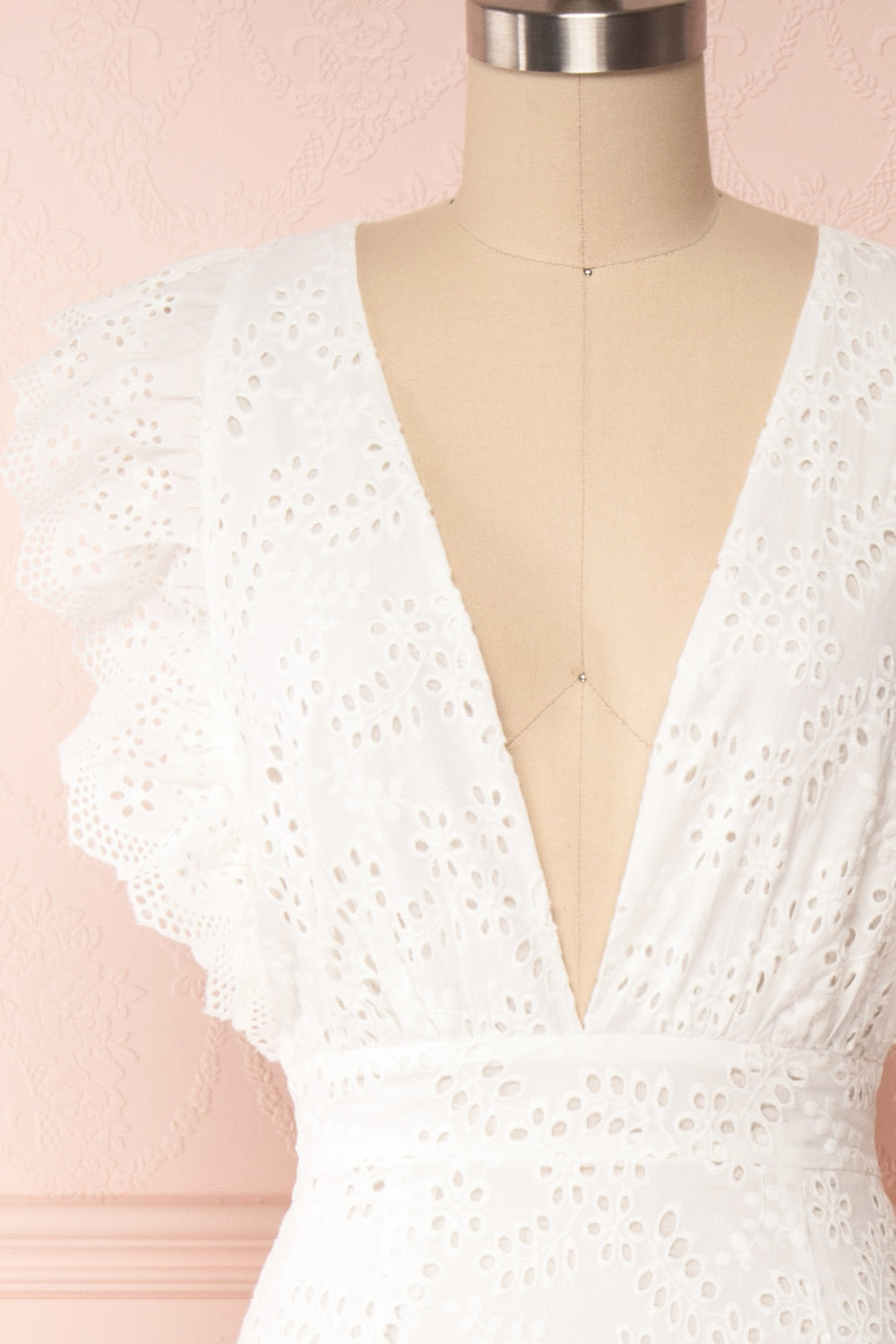 Nikoletta White Crocheted Lace Bridal Dress front close up | Boudoir 1861
