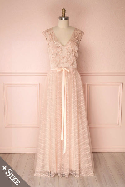 Nilay Blush Polka Dot A-Line Plus Size Gown | Boudoir 1861 front view