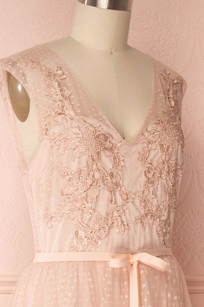 Nilay Blush Polka Dot A-Line Plus Size Gown | Boudoir 1861 side close up