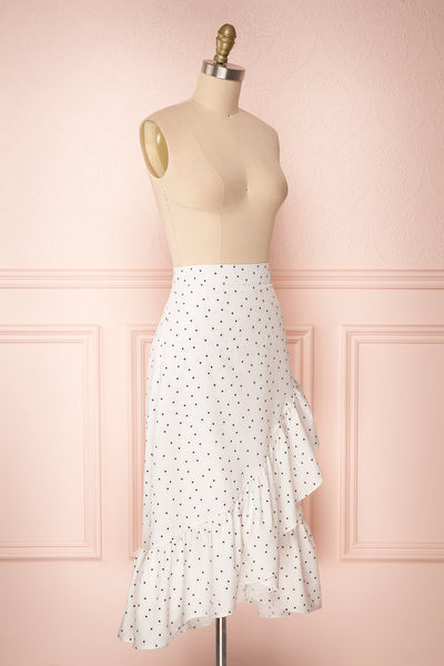 Nimfea White Polka Dot Ruffled Skirt | Jupe Midi | Boutique 1861 side view