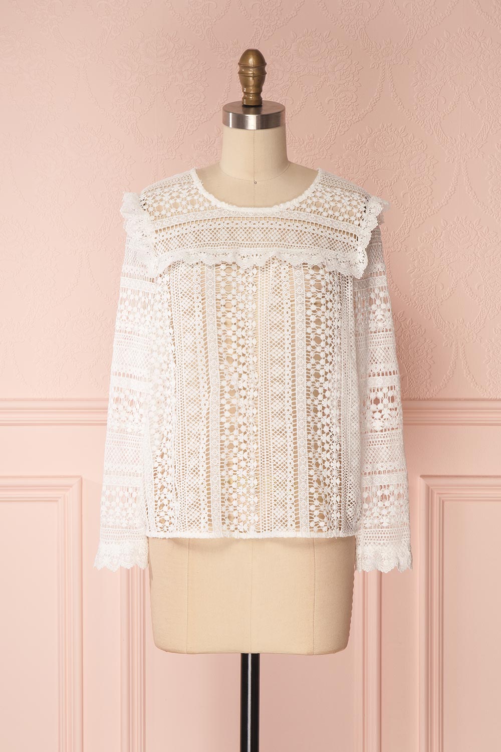 Nina-Lou White Crocheted Lace Long Sleeves Top | Boutique 1861 1