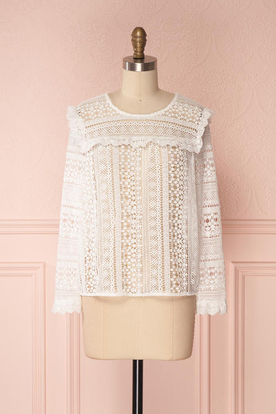 Nina-Lou White Crocheted Lace Long Sleeves Top | Boutique 1861 1