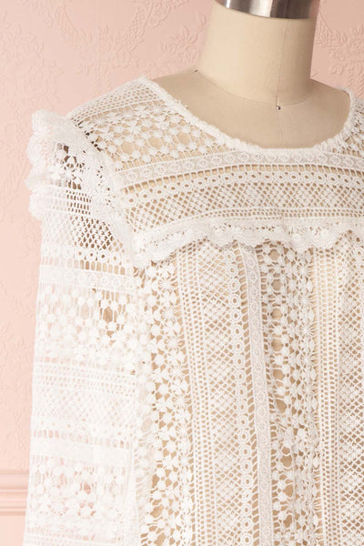 Nina-Lou White Crocheted Lace Long Sleeves Top | Boutique 1861 4