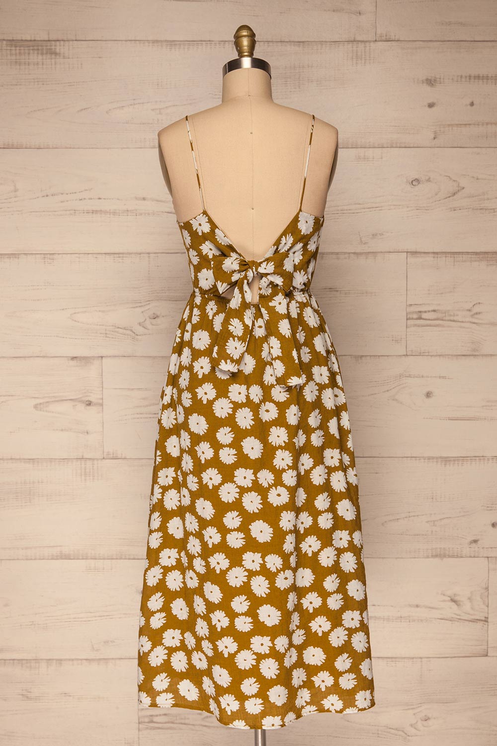 Ninette Khaki Floral Midi Dress back view | La petite garçonne