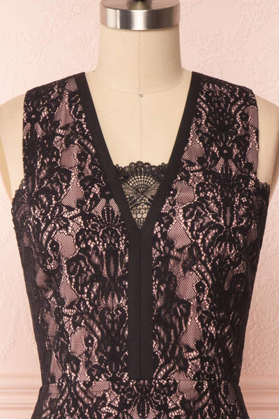 Nirvelli Black Lace Dress | Robe Cocktail front close up | Boutique 1861
