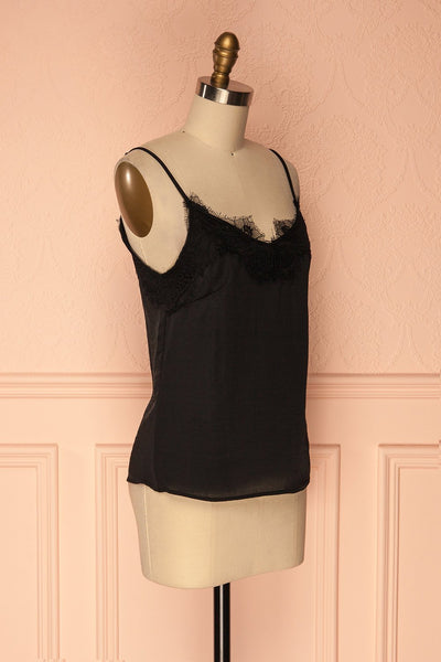 Nita Onyx Black Satin & Lace Camisole | Boutique 1861