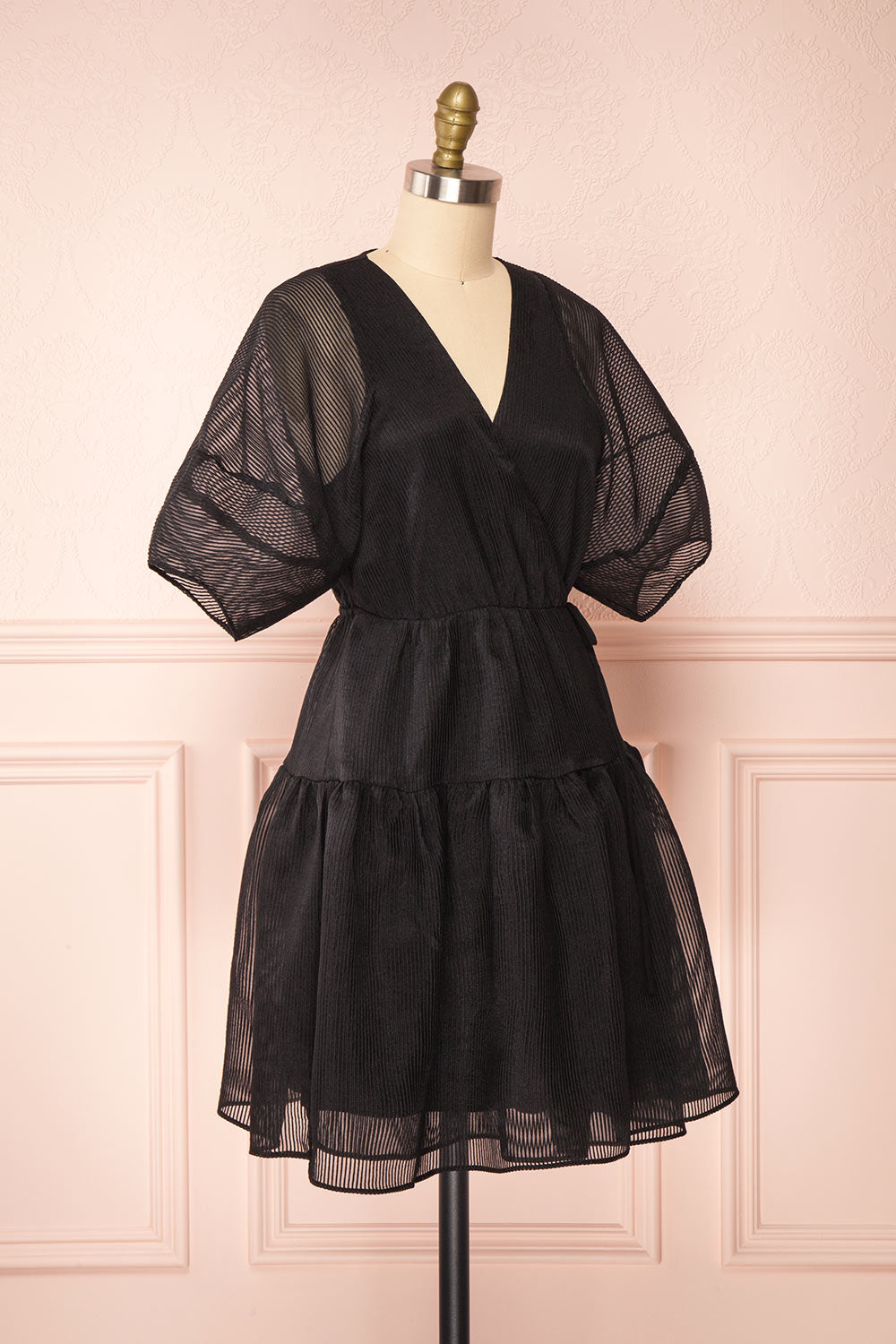 Nohemy Black Puffy Sleeve Wrap Dress | Boutique 1861 side view 