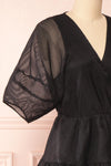 Nohemy Black Puffy Sleeve Wrap Dress | Boutique 1861 side close-up