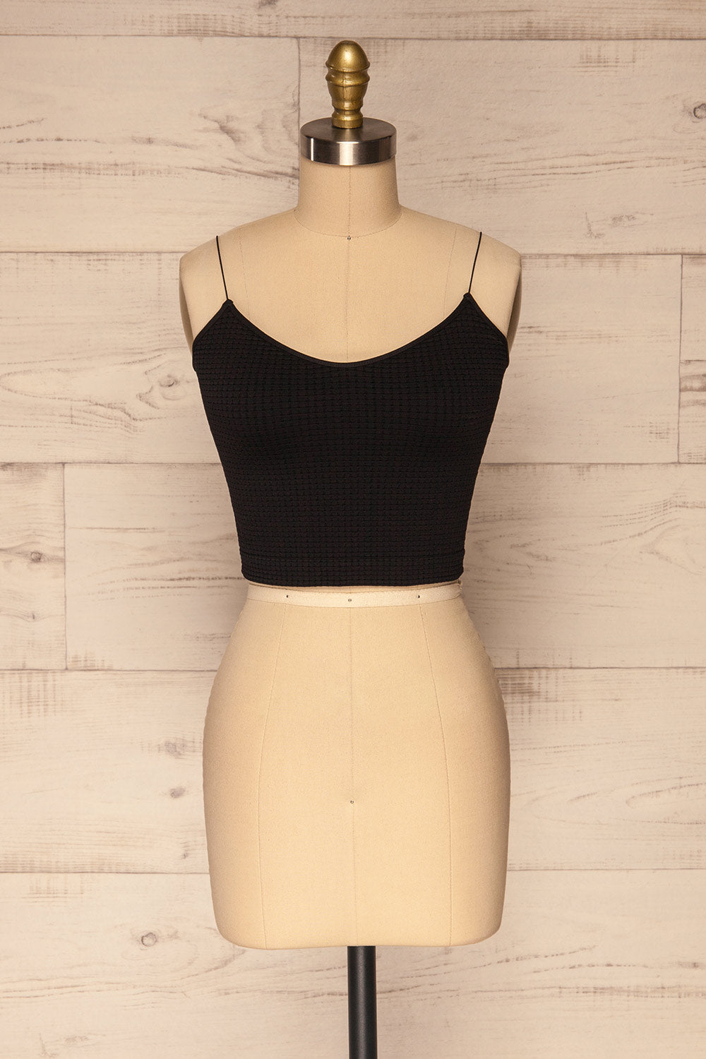 Norwich Black Embossed Crop Top | La petite garçonne front view 