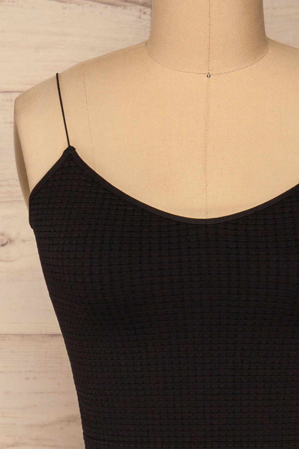 Norwich Black Embossed Crop Top | La petite garçonne front close-up