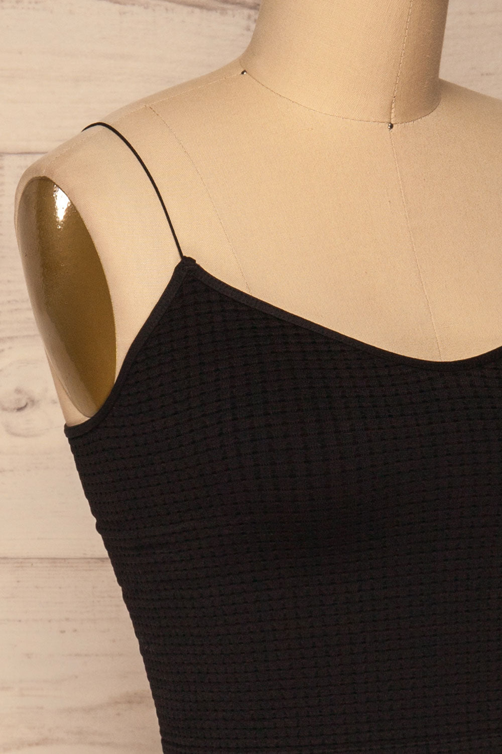 Norwich Black Embossed Crop Top | La petite garçonne side close-up