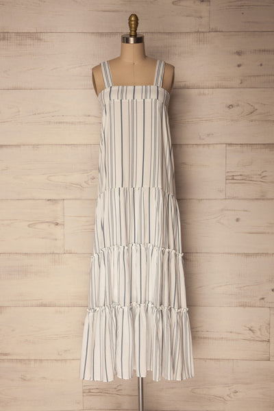 Novello Blue-Grey Striped Flared Summer Dress | La Petite Garçonne
