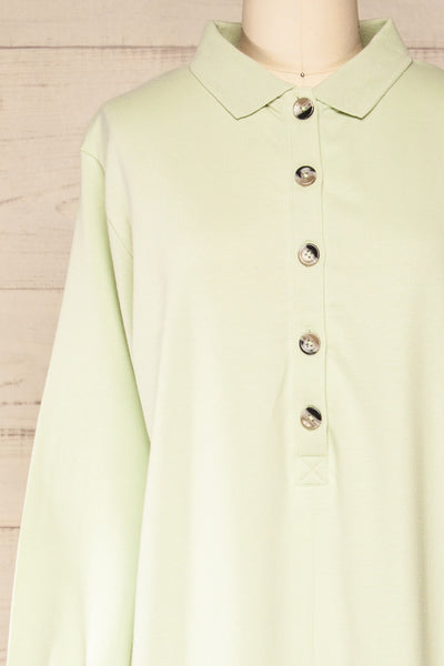 Nowa Mint Long sleeves polo jumpsuit | La petite garçonne front close-up