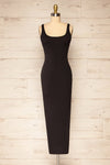 Nowe Black Fitted Midi Dress w/ Slit | La petite garçonne front view