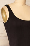 Nowe Black Fitted Midi Dress w/ Slit | La petite garçonne side close-up