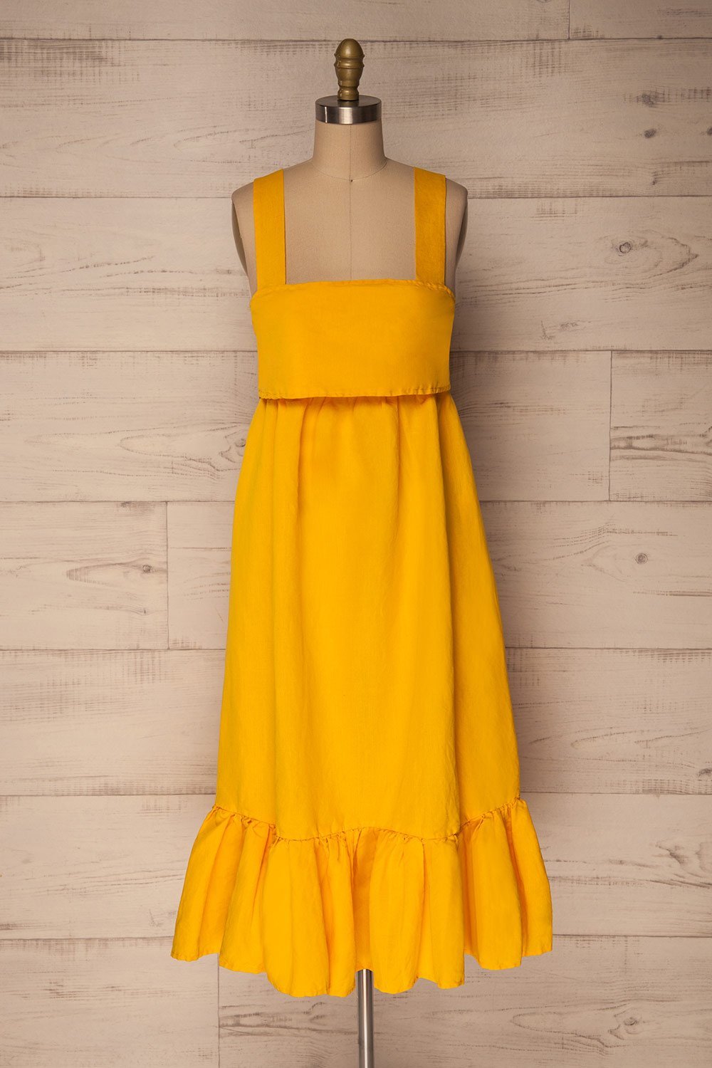 Nuccio Yellow Midi Shift Dress with Tied Back | La Petite Garçonne