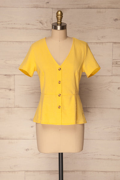 Nuoro Soleil Yellow Button-Up Peplum Shirt | La Petite Garçonne 1