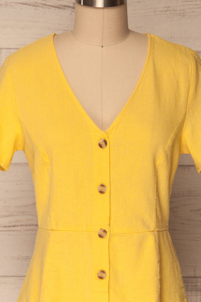 Nuoro Soleil Yellow Button-Up Peplum Shirt | La Petite Garçonne 8