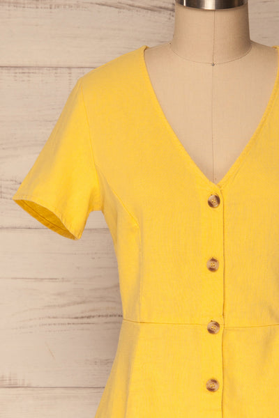 Nuoro Soleil Yellow Button-Up Peplum Shirt | La Petite Garçonne 2