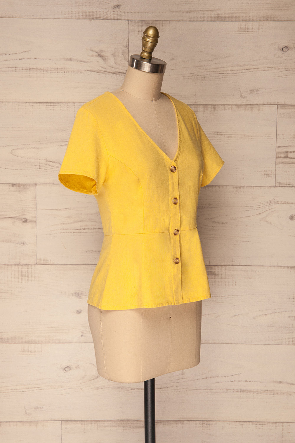 Nuoro Soleil Yellow Button-Up Peplum Shirt | La Petite Garçonne 3
