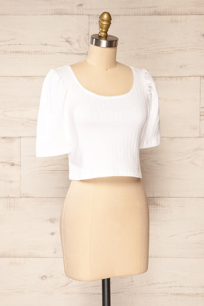 Nuova White Cotton Crop-Top w/ Puff Sleeves | La petite garçonne side view