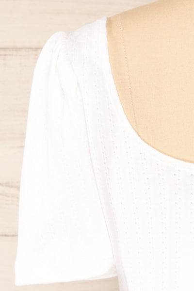 Nuova White Cotton Crop-Top w/ Puff Sleeves | La petite garçonne back close-up