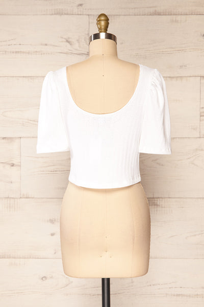 Nuova White Cotton Crop-Top w/ Puff Sleeves | La petite garçonne back view